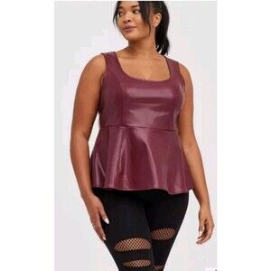 NEW Torrid Peplum Faux Leather Sleeveless Top Size L/12 Burgundy